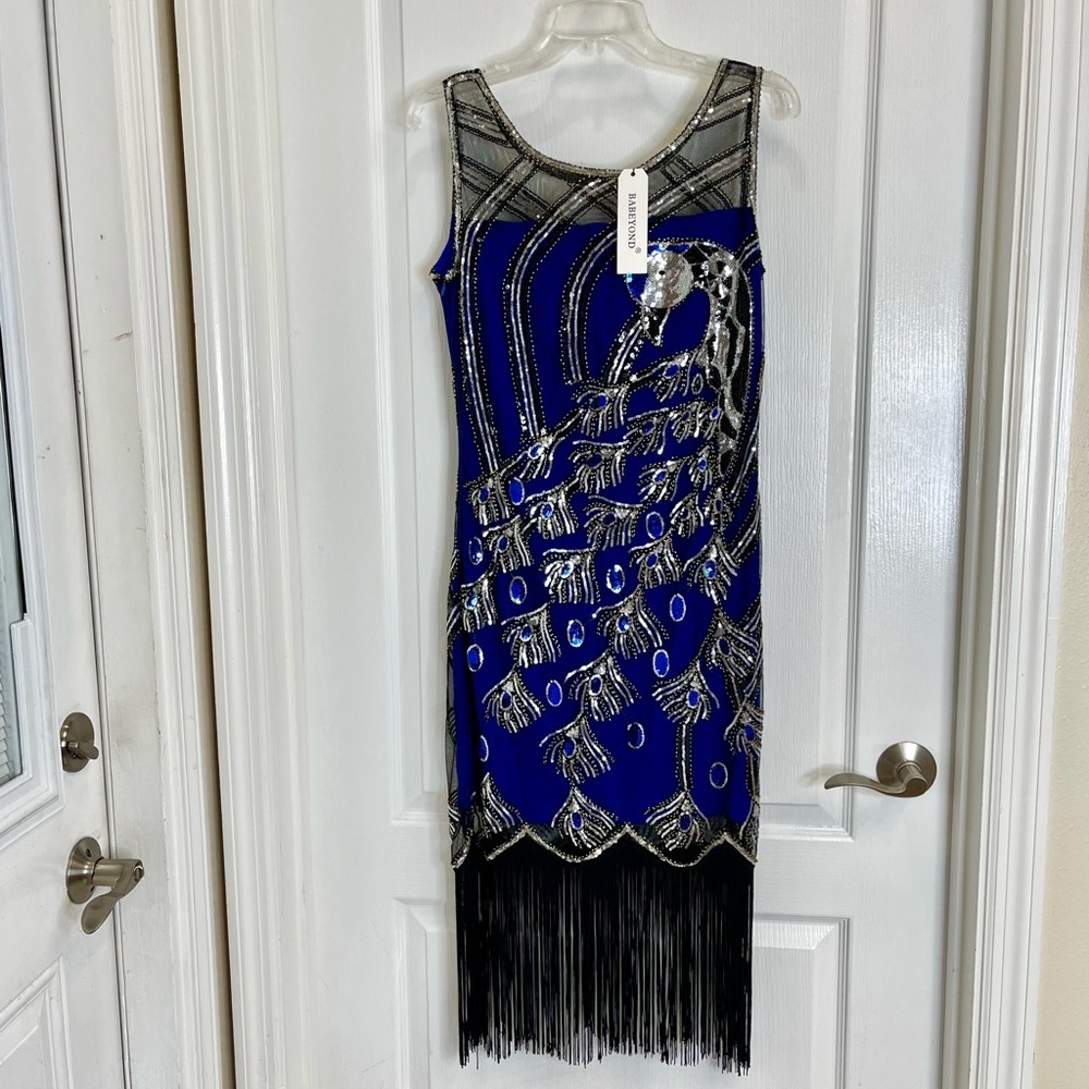 Babeyond Flapper Dress Peacock Sequin Fringe 1920s Gatsby S NWT - Picture 11 of 11